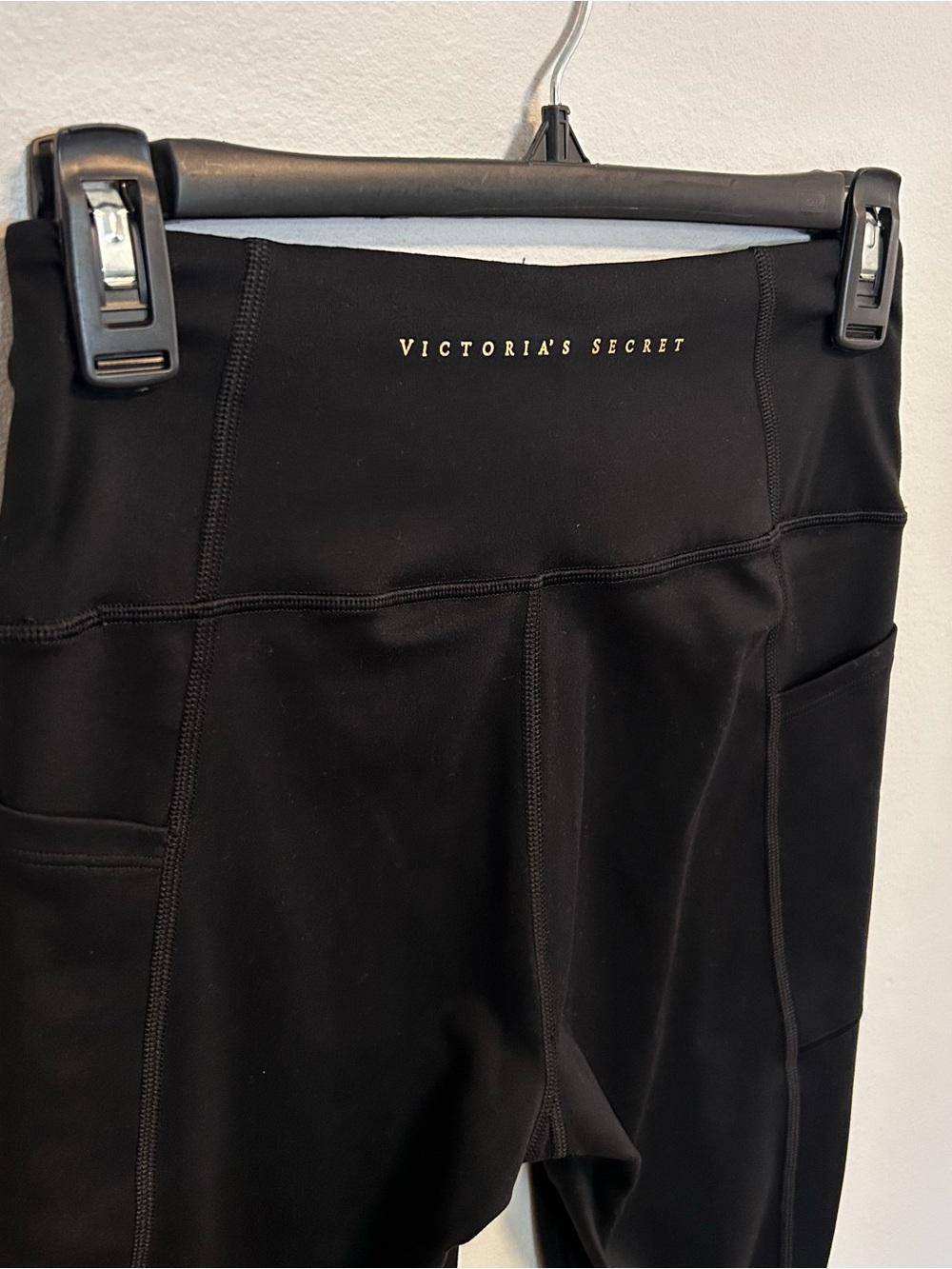 Victoria's Secret Black Leggings with Gold Logo Text